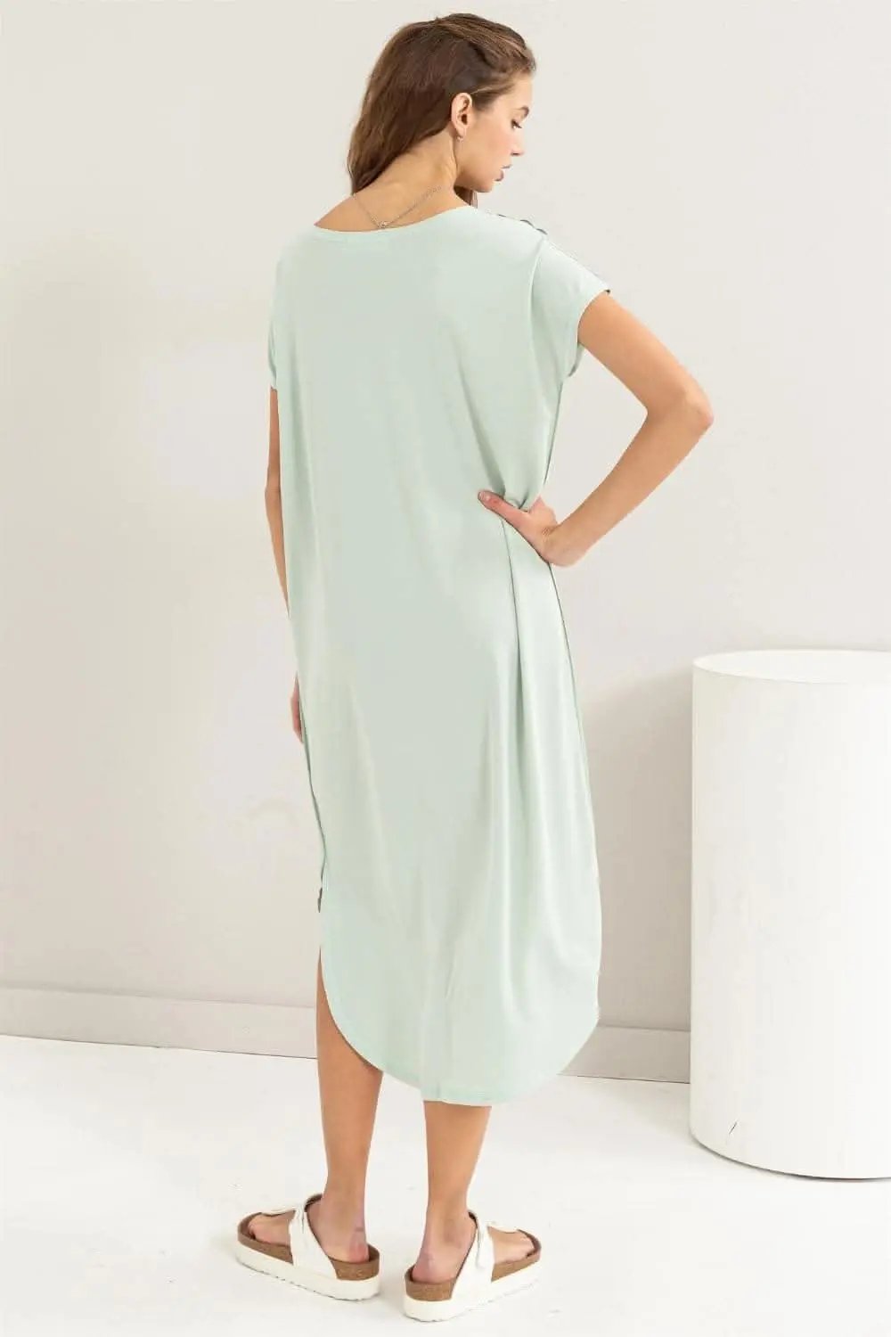 Dresses Trendsi HYFVE Short Sleeve High-Low Slit Midi Dress Chic S