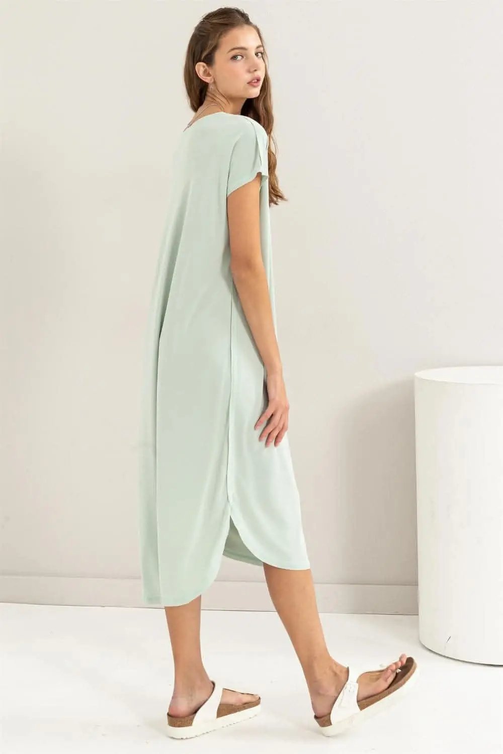 Dresses Trendsi HYFVE Short Sleeve High-Low Slit Midi Dress Chic S