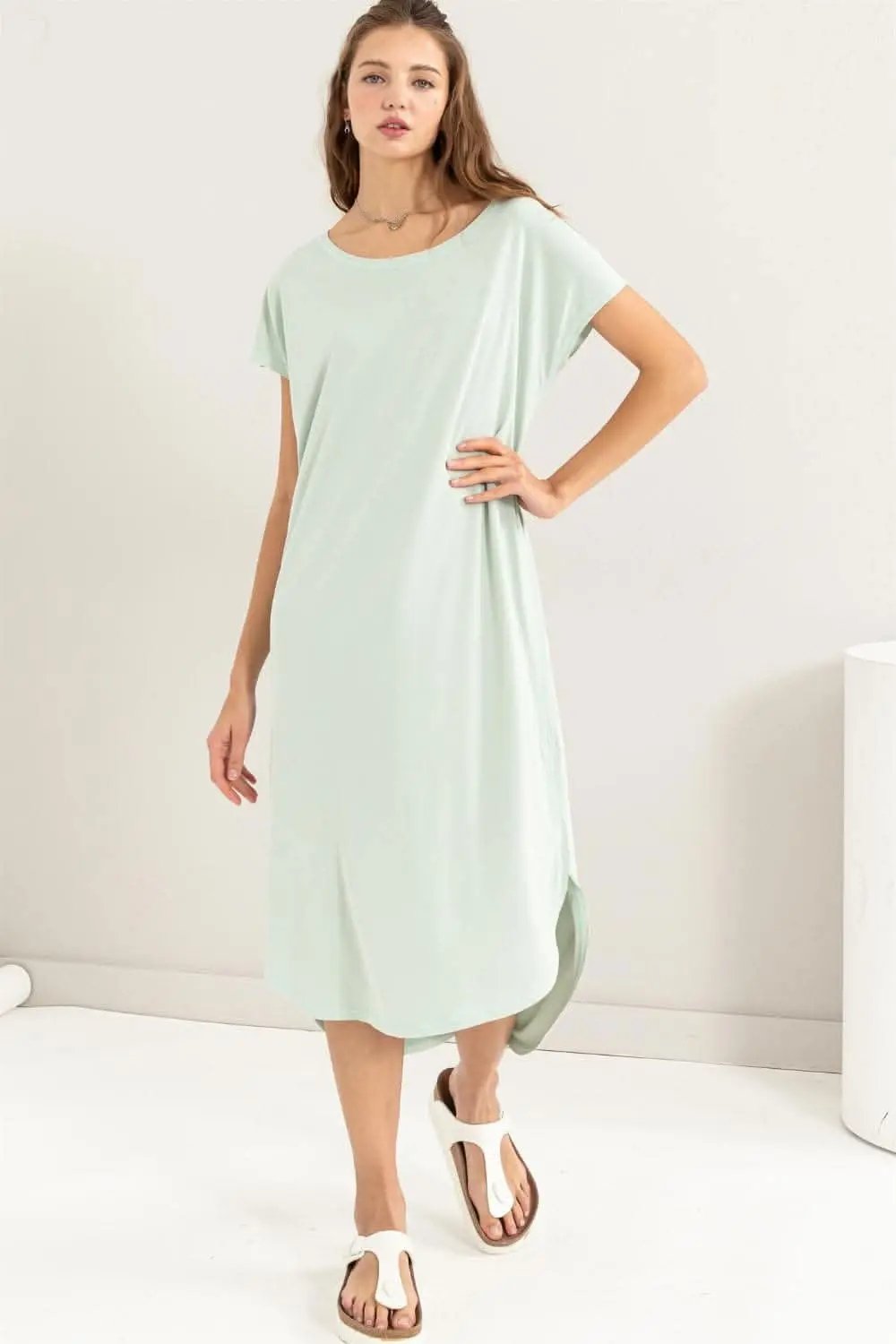 Dresses Trendsi HYFVE Short Sleeve High-Low Slit Midi Dress Chic S