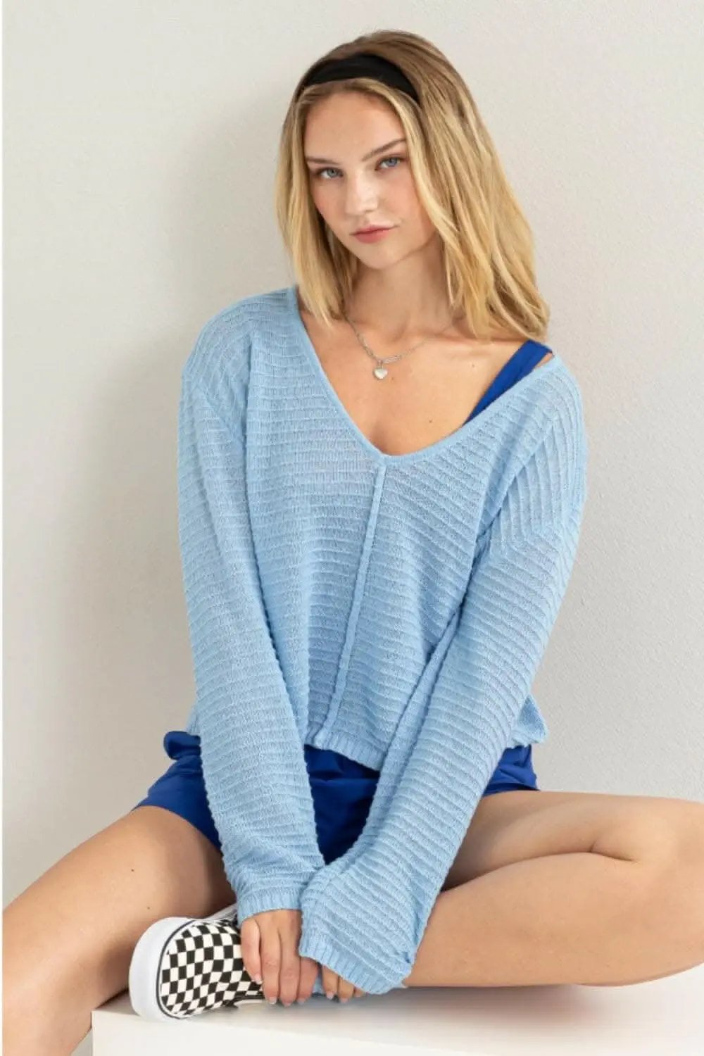 Jackets Trendsi Stripe Texture Top Women's Casual V-Neck Long Sleeve Top - Soft & Stylish