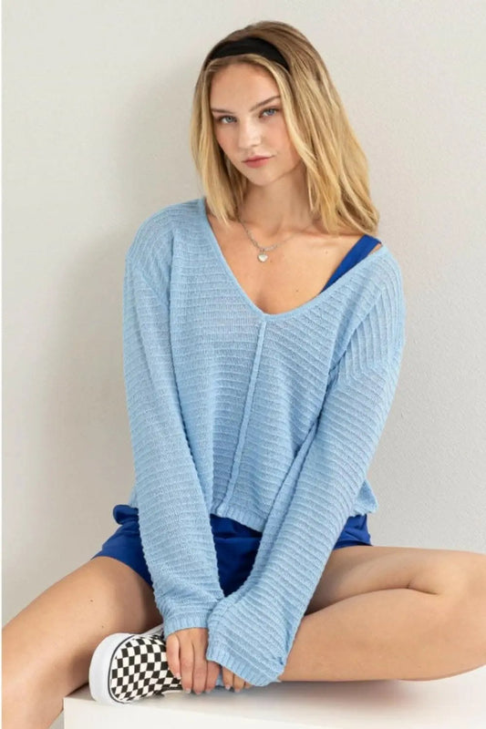 Jackets Trendsi Stripe Texture Top Women's Casual V-Neck Long Sleeve Top - Soft & Stylish