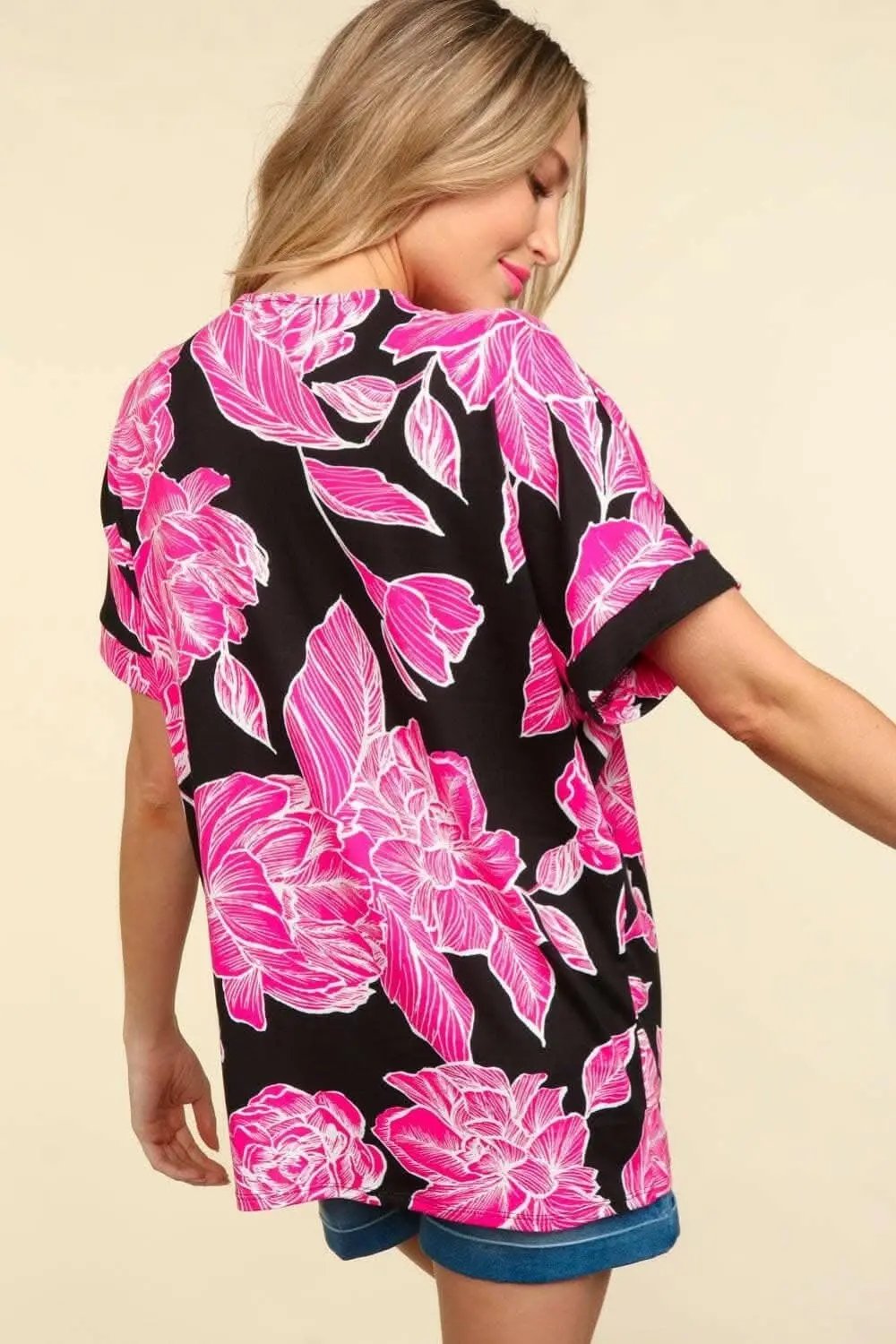 T-Shirts Trendsi Haptics Floral Drop Shoulder T-Shirt