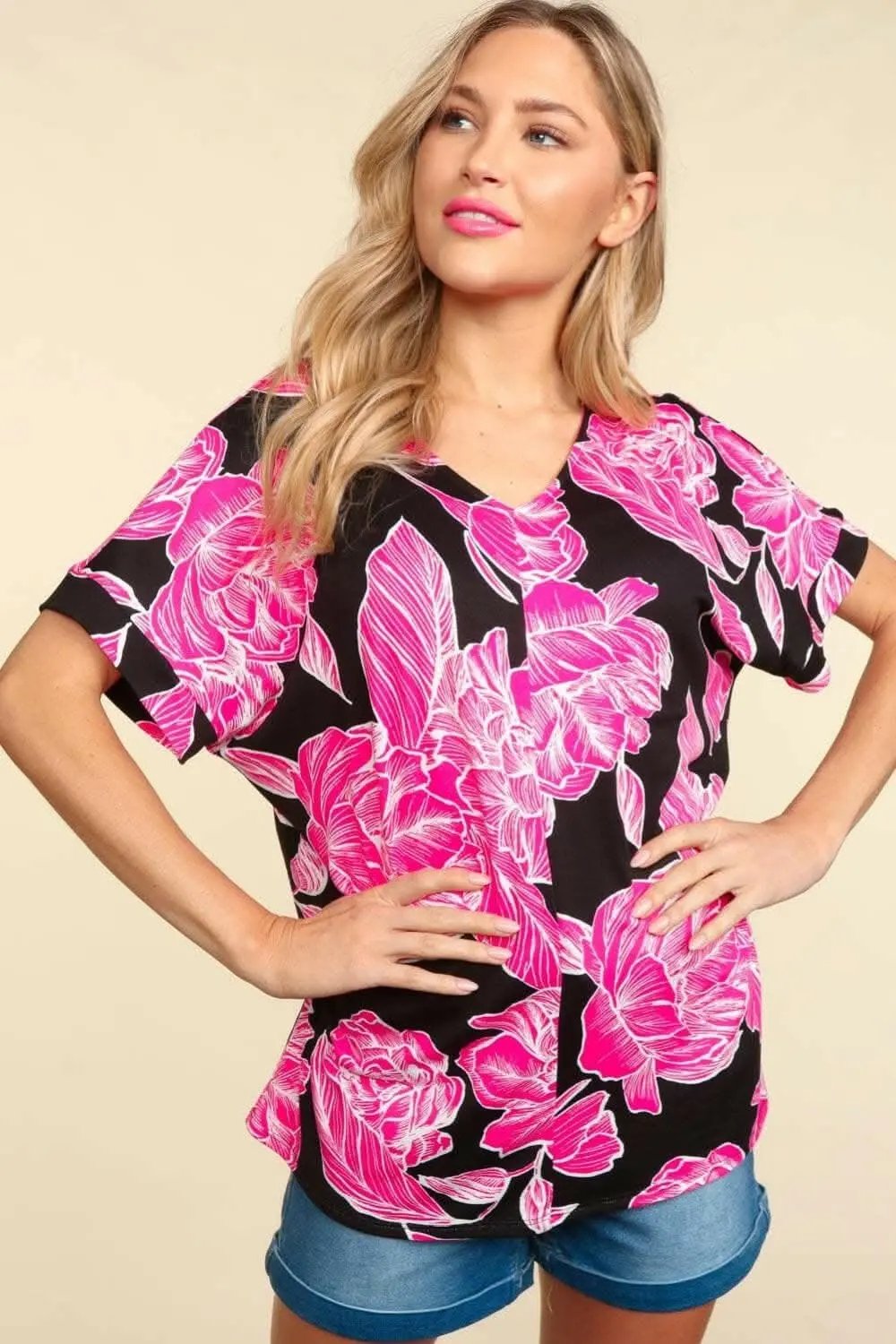 T-Shirts Trendsi Haptics Floral Drop Shoulder T-Shirt