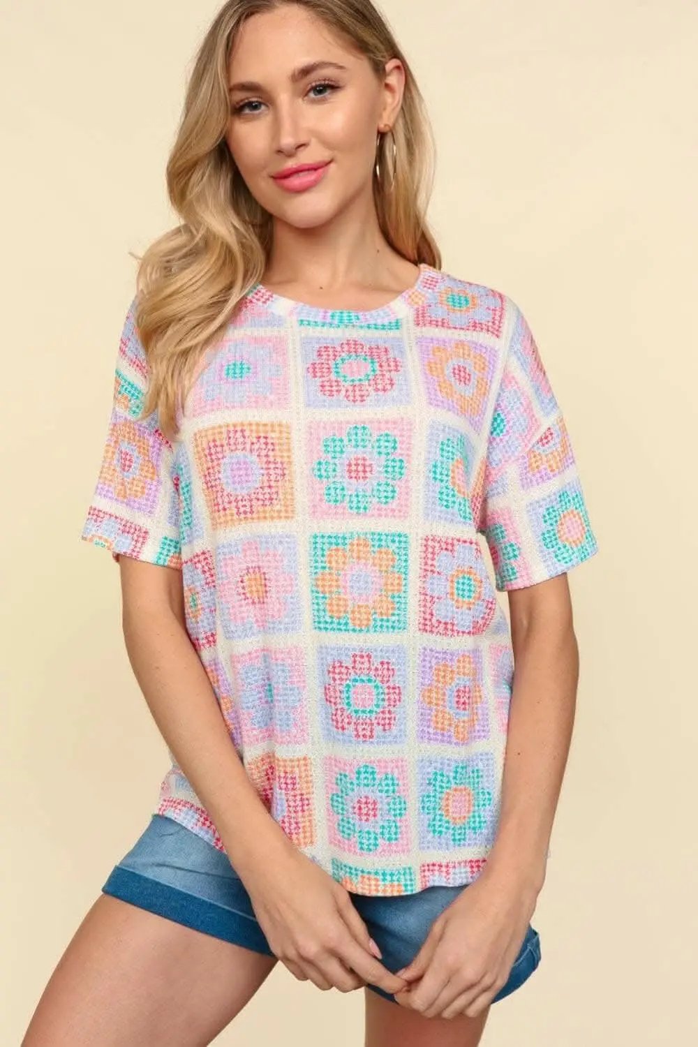 T-Shirts Trendsi Flower Print Tee Women's USA Casual Short Sleeve T-Shirt - Soft & Comfy