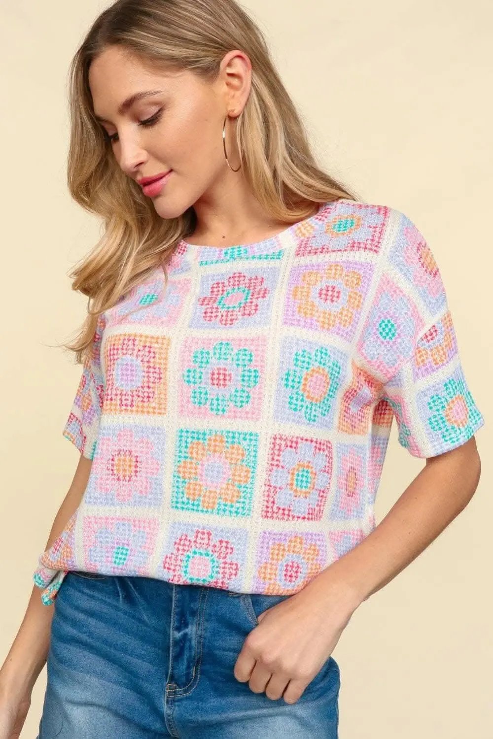 T-Shirts Trendsi Flower Print Tee Women's USA Casual Short Sleeve T-Shirt - Soft & Comfy