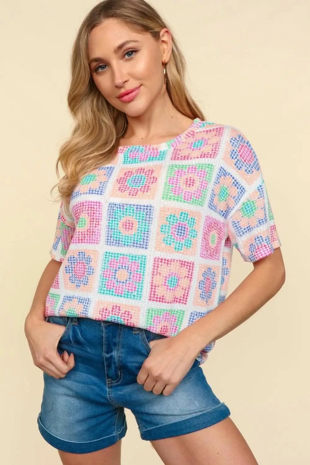 T-Shirts Trendsi Flower Print Tee Women's USA Casual Short Sleeve T-Shirt - Soft & Comfy