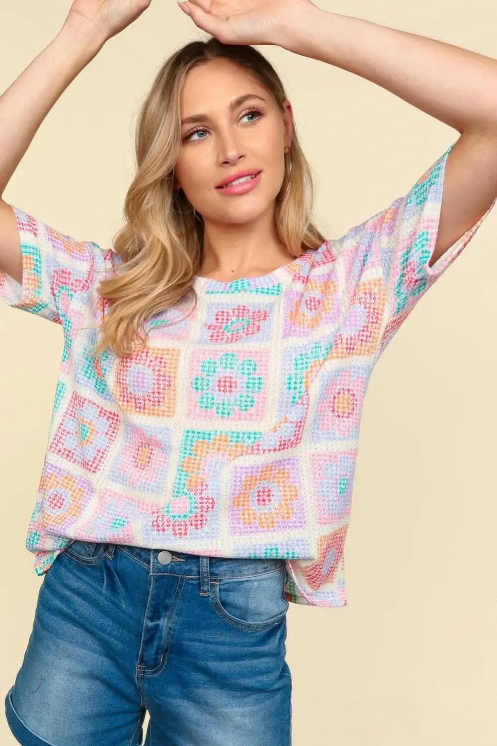 T-Shirts Trendsi Flower Print Tee Women's USA Casual Short Sleeve T-Shirt - Soft & Comfy
