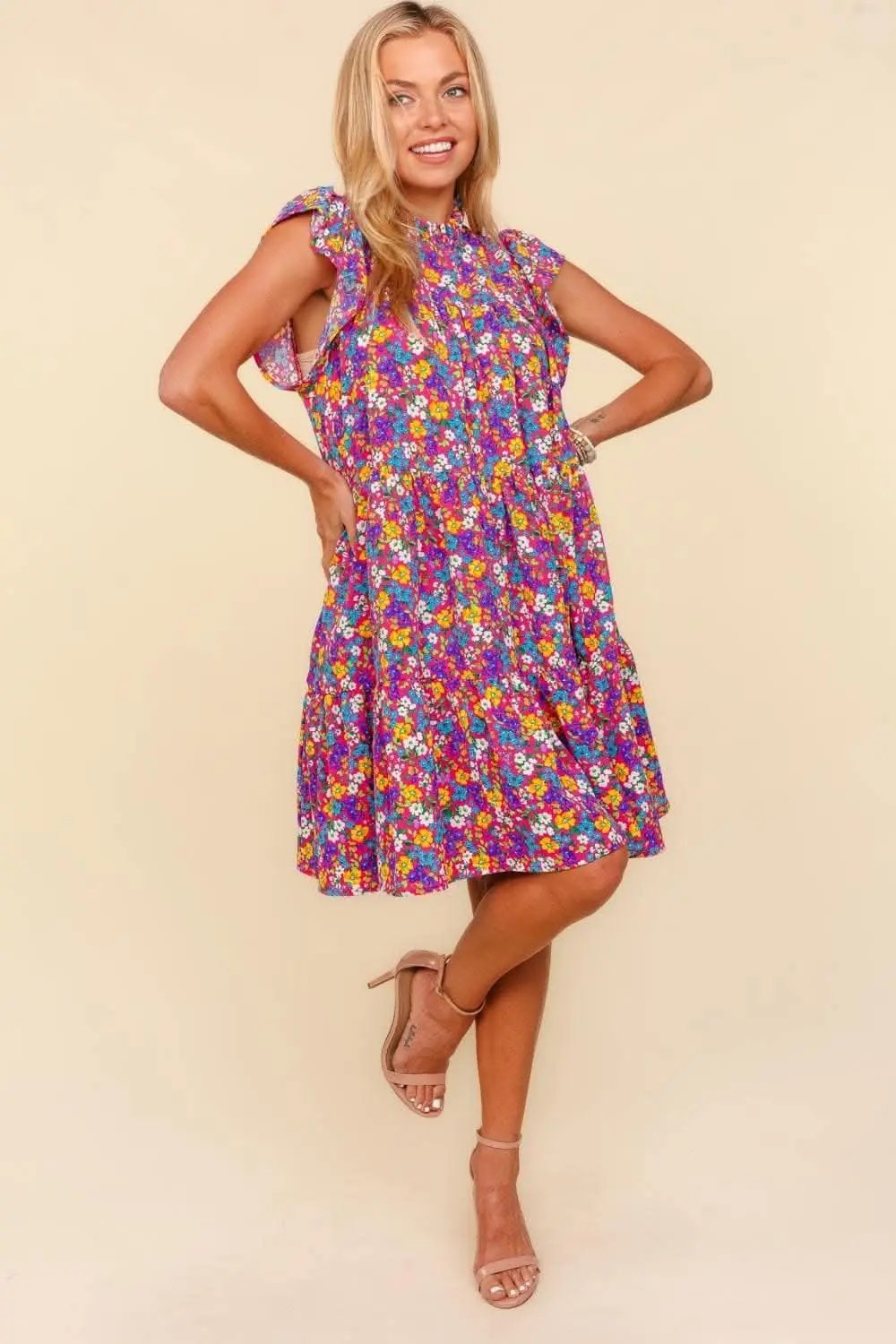 Dresses Trendsi Floral Mini Dress Women's Casual Ditsy Print Cute Frilled Mock Neck