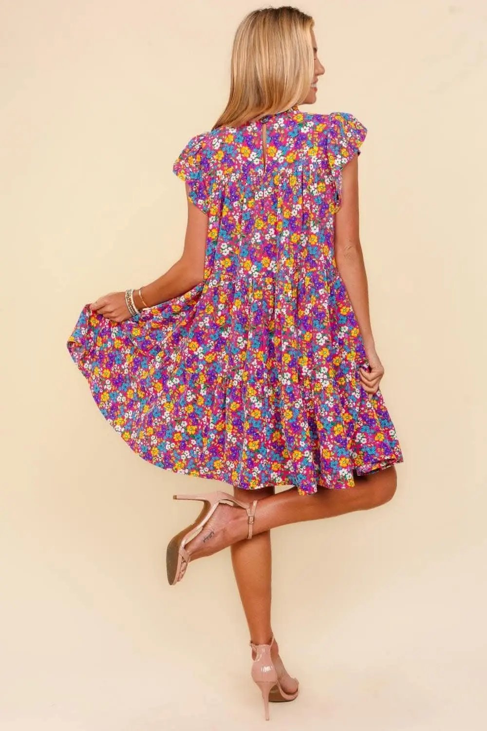 Dresses Trendsi Floral Mini Dress Women's Casual Ditsy Print Cute Frilled Mock Neck