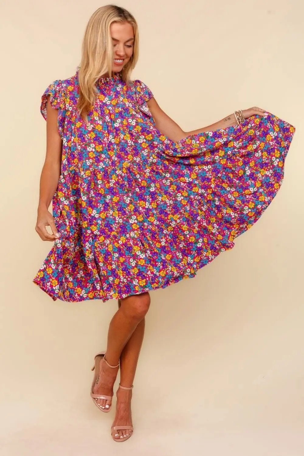 Dresses Trendsi Floral Mini Dress Women's Casual Ditsy Print Cute Frilled Mock Neck