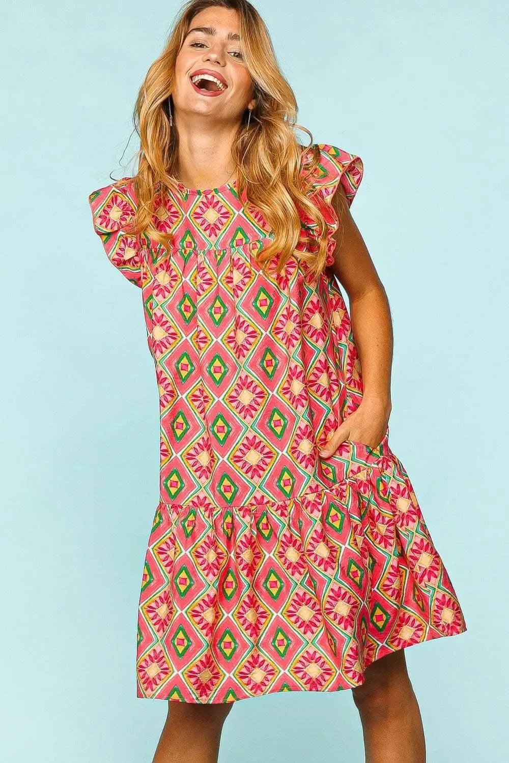 Dresses Trendsi Ruffled Printed Dress Women's Casual Dress with Pockets