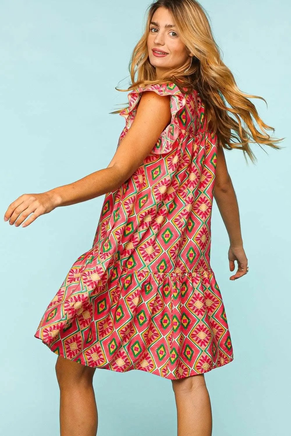 Dresses Trendsi Ruffled Printed Dress Women's Casual Dress with Pockets