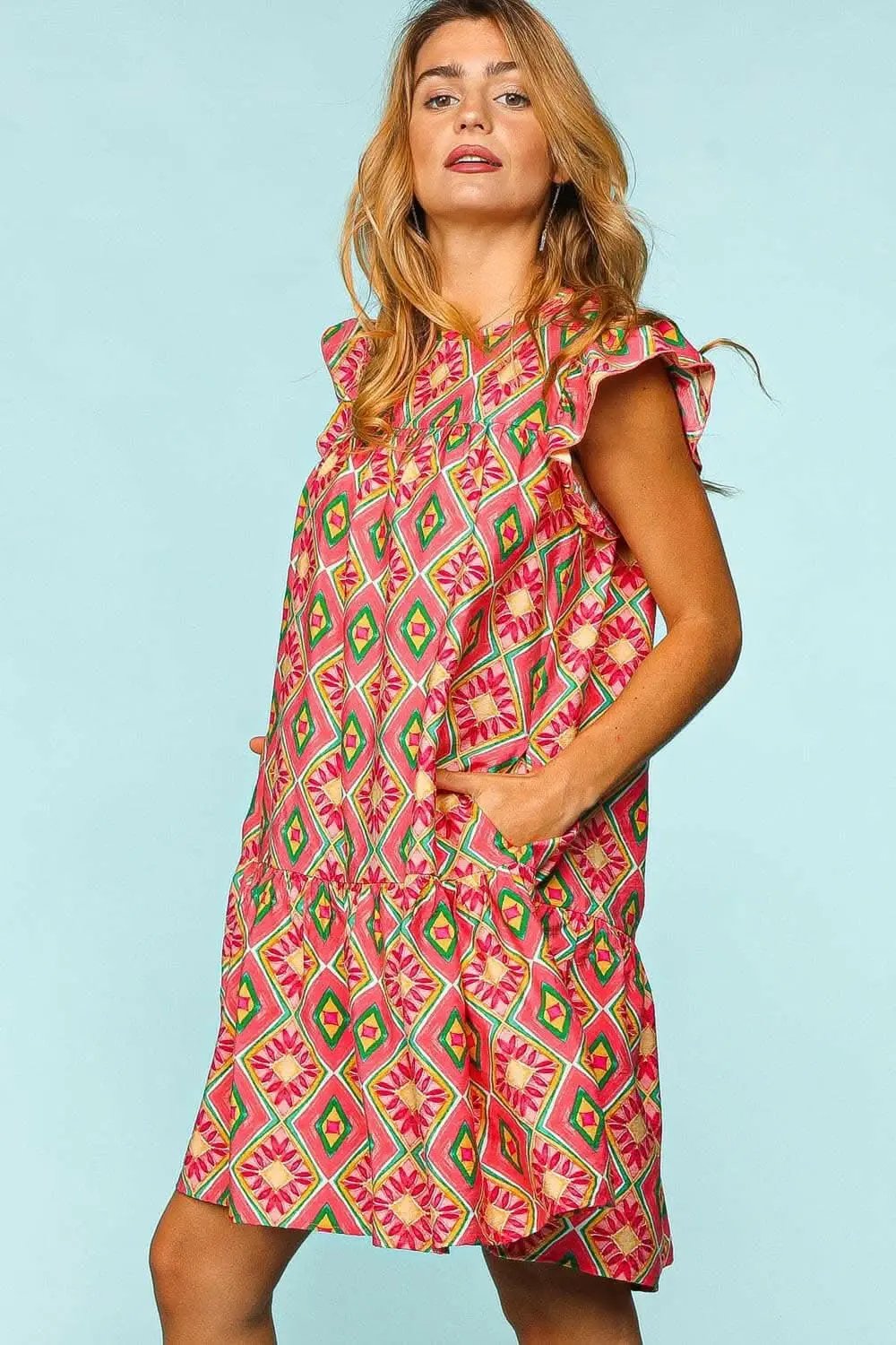 Dresses Trendsi Ruffled Printed Dress Women's Casual Dress with Pockets