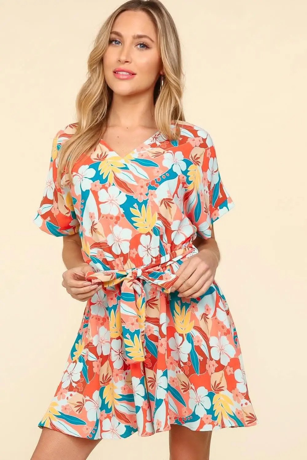 Dresses Trendsi Floral Romper Women's Summer Casual Short Sleeve Tie-Waist Jumpsuit