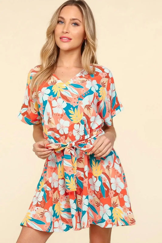 Dresses Trendsi Floral Romper Women's Summer Casual Short Sleeve Tie-Waist Jumpsuit