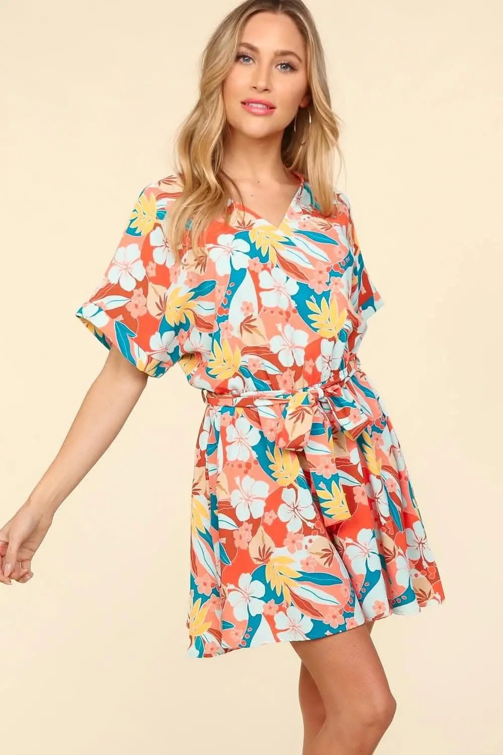 Dresses Trendsi Floral Romper Women's Summer Casual Short Sleeve Tie-Waist Jumpsuit