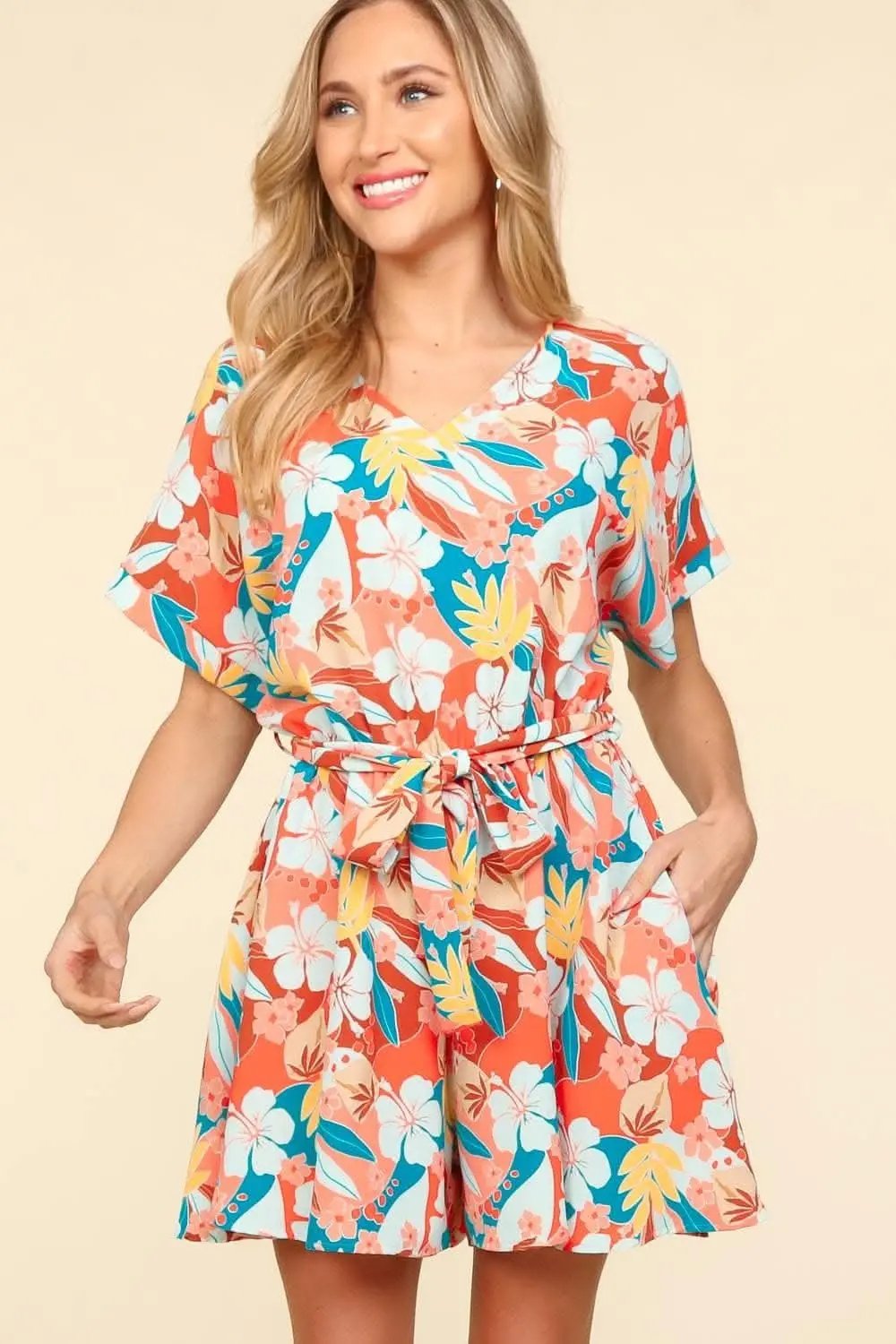 Dresses Trendsi Floral Romper Women's Summer Casual Short Sleeve Tie-Waist Jumpsuit