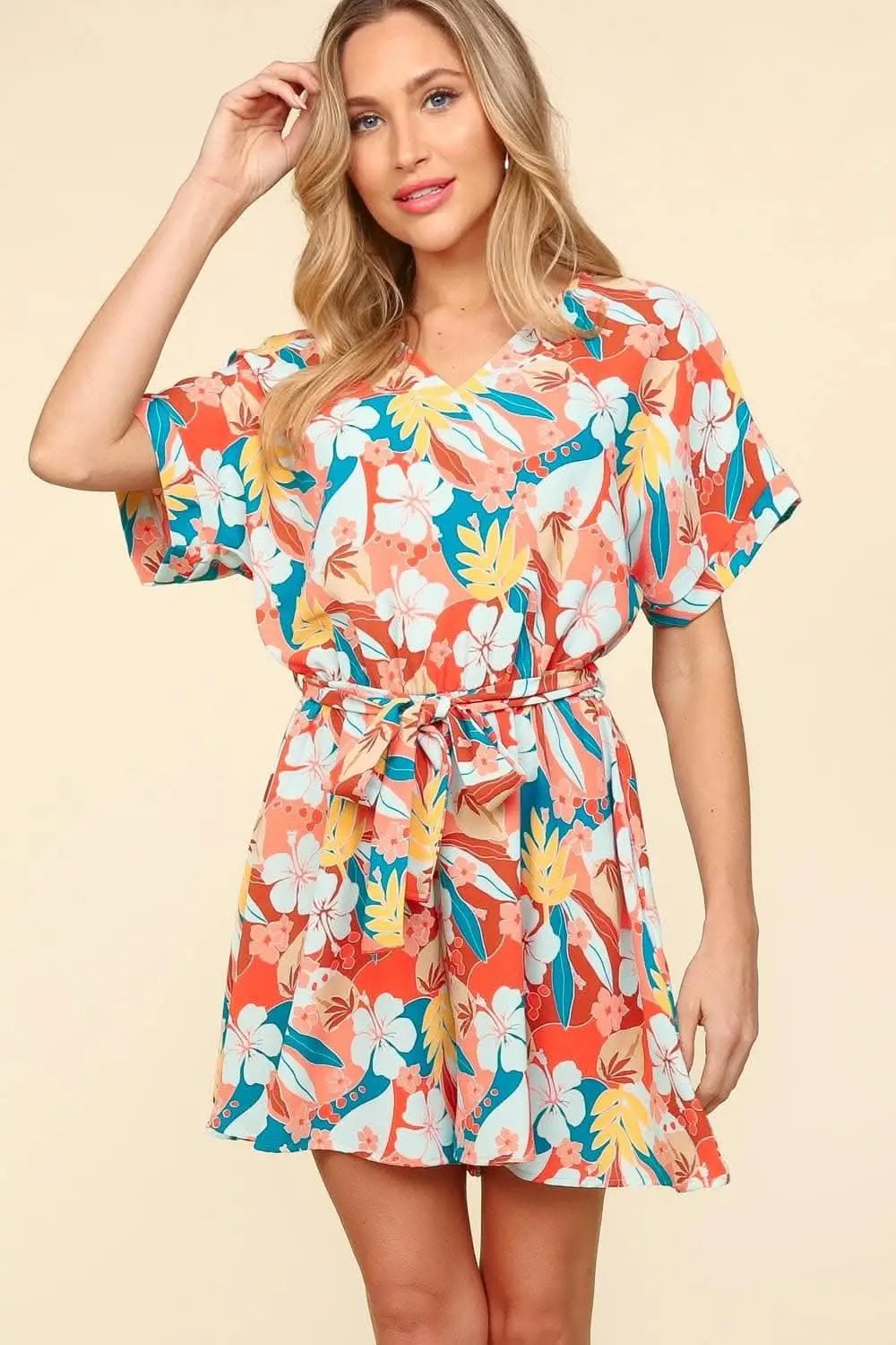 Dresses Trendsi Floral Romper Women's Summer Casual Short Sleeve Tie-Waist Jumpsuit
