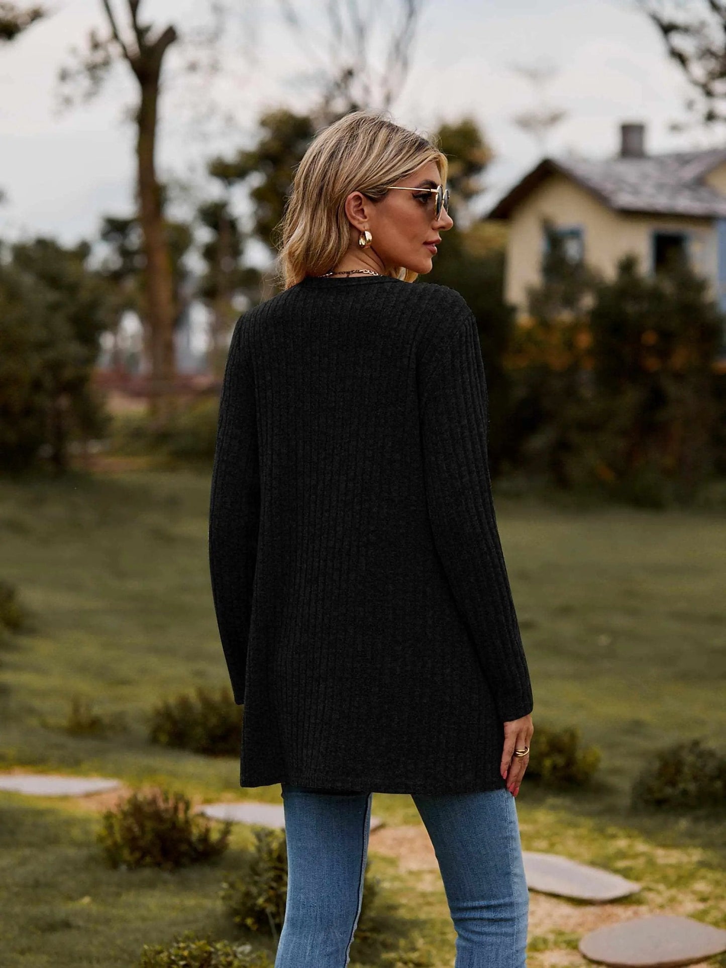 Sweaters Trendsi Heathered ribbed cardigan with pockets