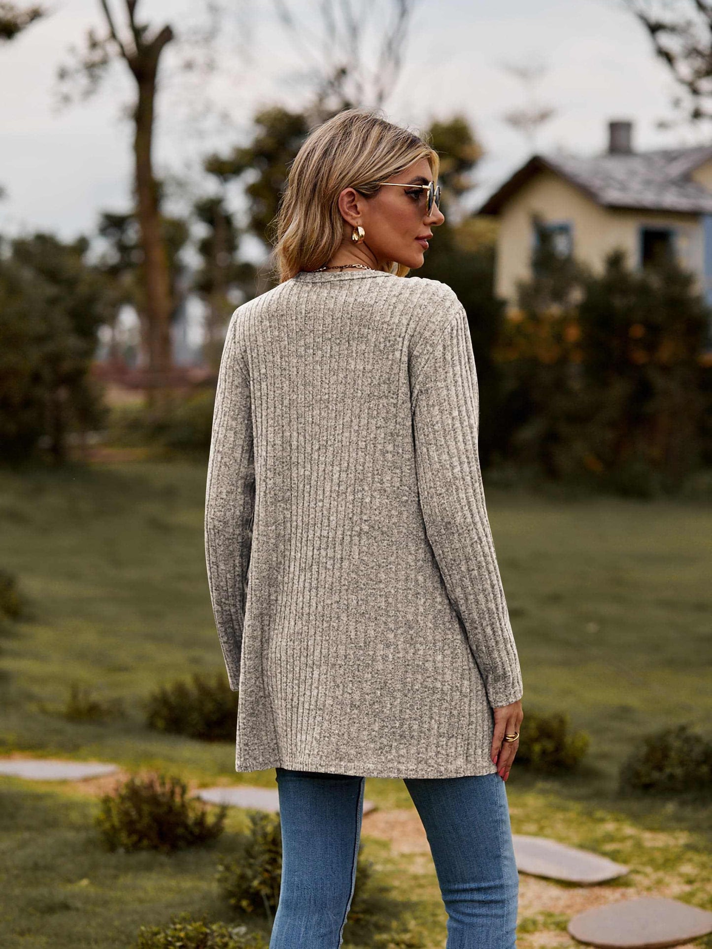 Sweaters Trendsi Heathered ribbed cardigan with pockets