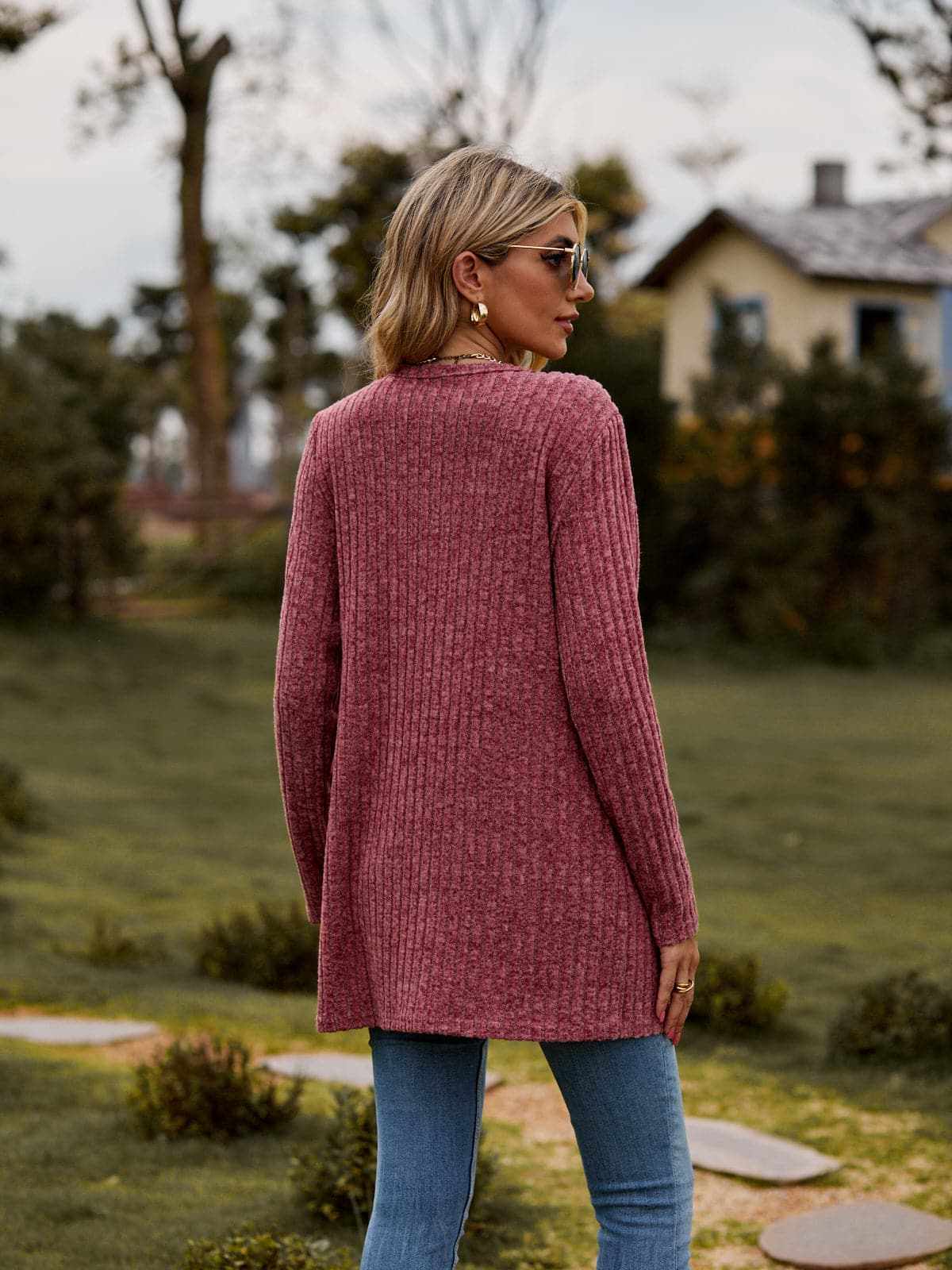 Sweaters Trendsi Heathered ribbed cardigan with pockets