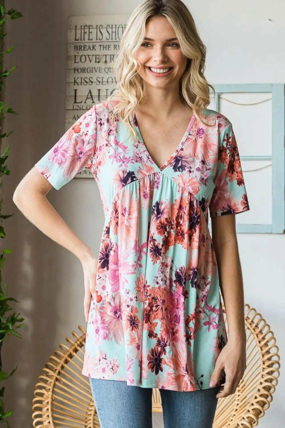 Accessories Trendsi Heimish Floral Blouse Women's V-Neck Babydoll Top Cute & Comfy