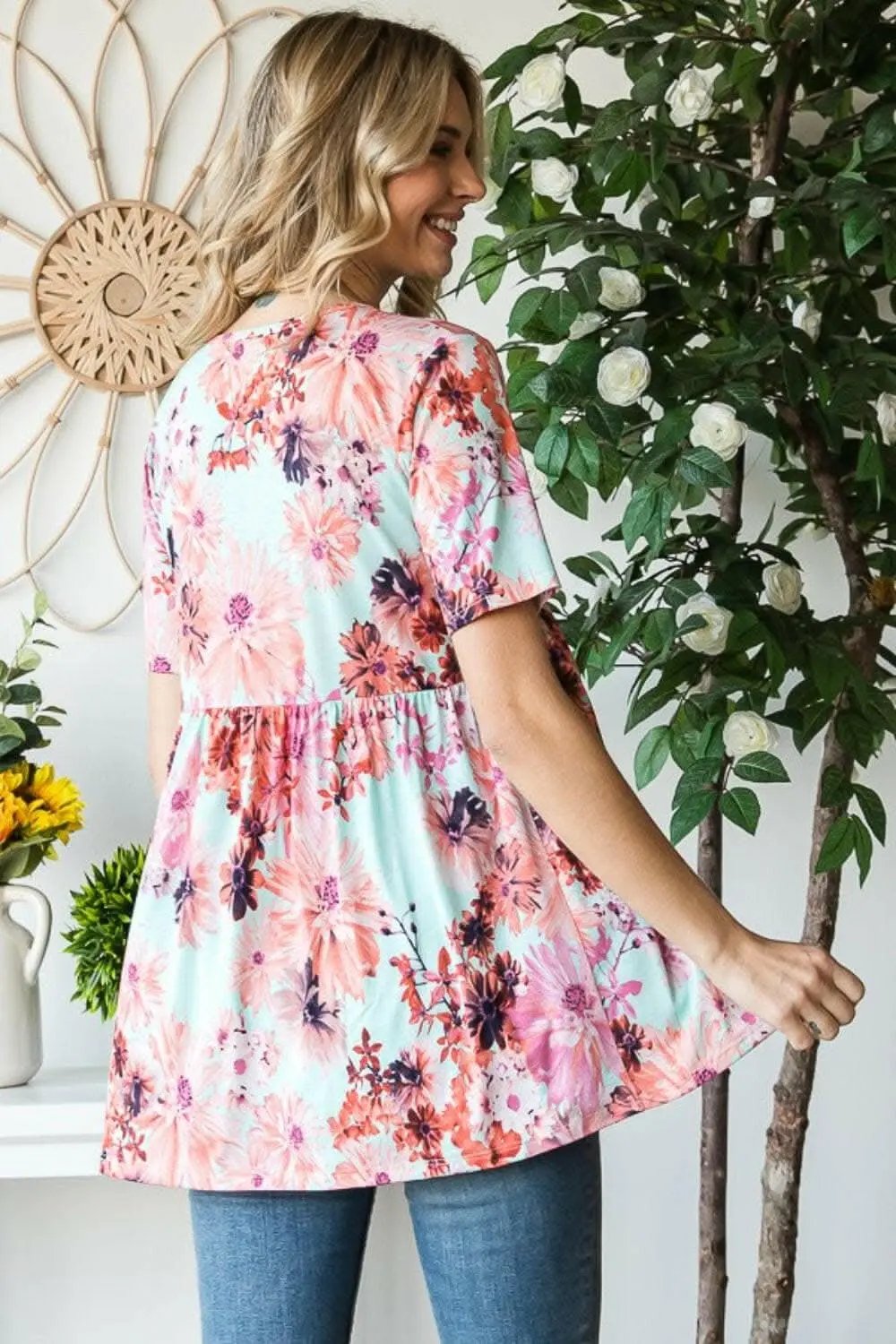 Accessories Trendsi Heimish Floral Blouse Women's V-Neck Babydoll Top Cute & Comfy