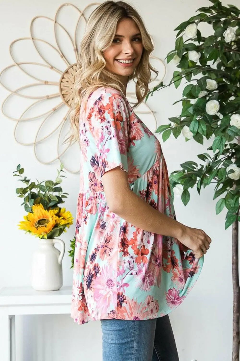 Accessories Trendsi Heimish Floral Blouse Women's V-Neck Babydoll Top Cute & Comfy