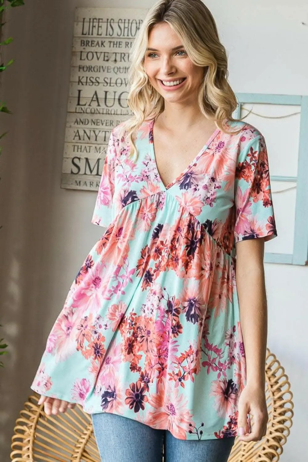 Accessories Trendsi Heimish Floral Blouse Women's V-Neck Babydoll Top Cute & Comfy