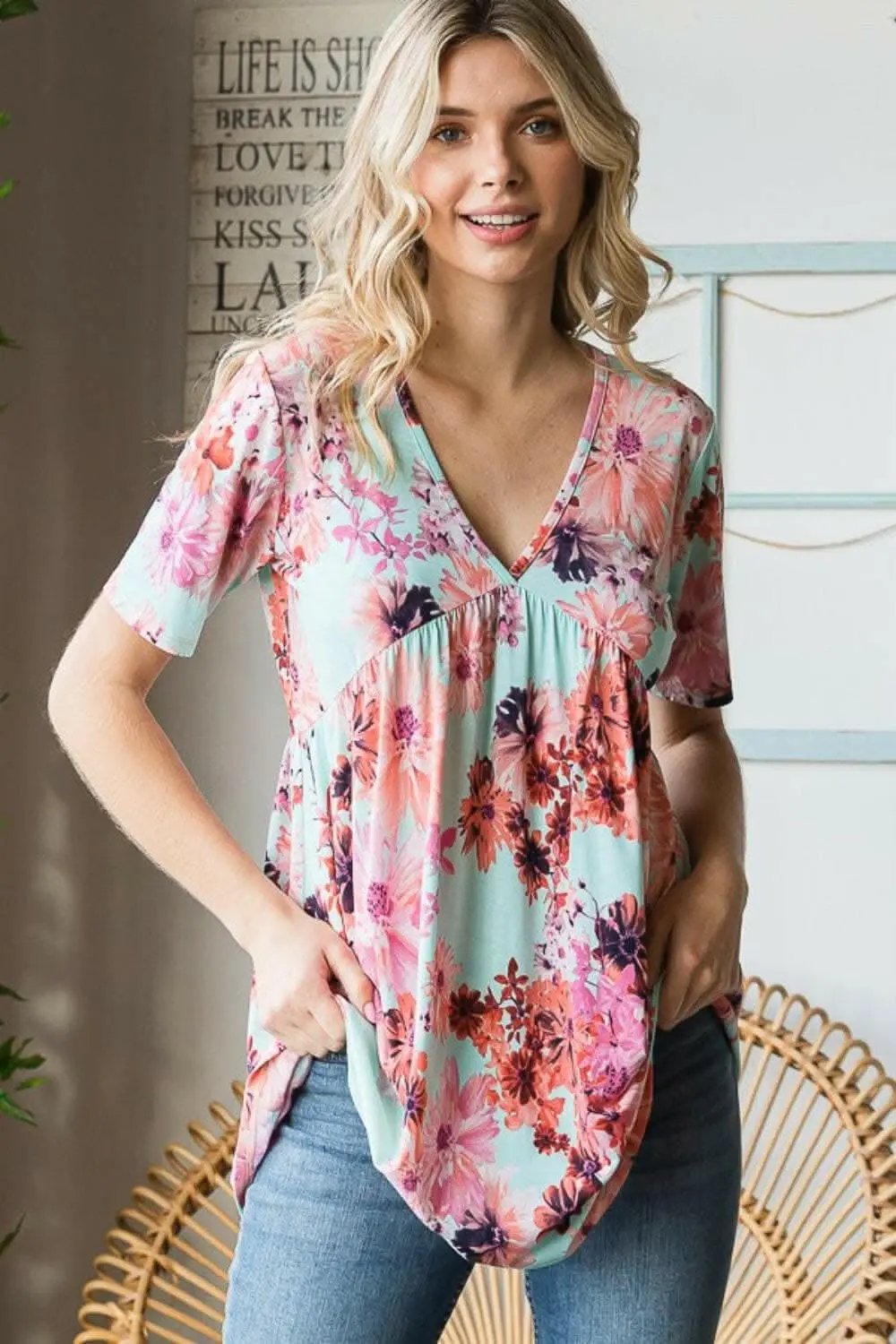 Accessories Trendsi Heimish Floral Blouse Women's V-Neck Babydoll Top Cute & Comfy