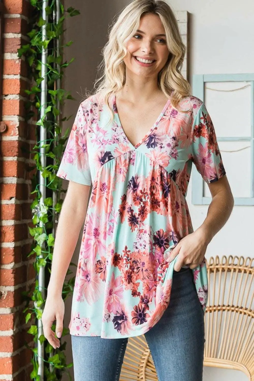 Accessories Trendsi Heimish Floral Blouse Women's V-Neck Babydoll Top Cute & Comfy