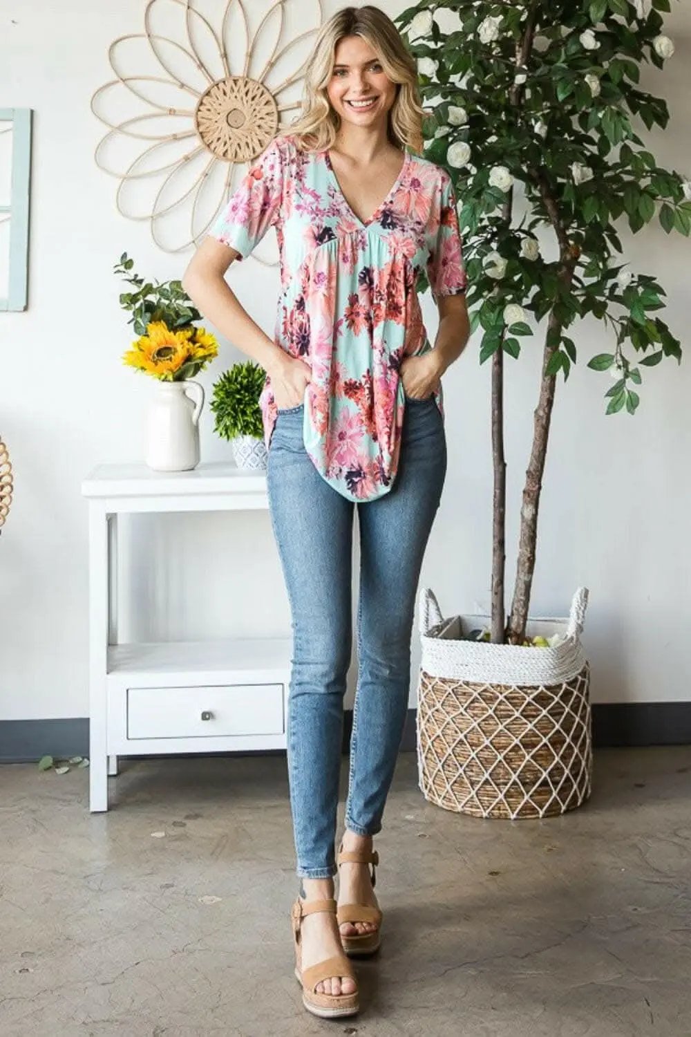 Accessories Trendsi Heimish Floral Blouse Women's V-Neck Babydoll Top Cute & Comfy