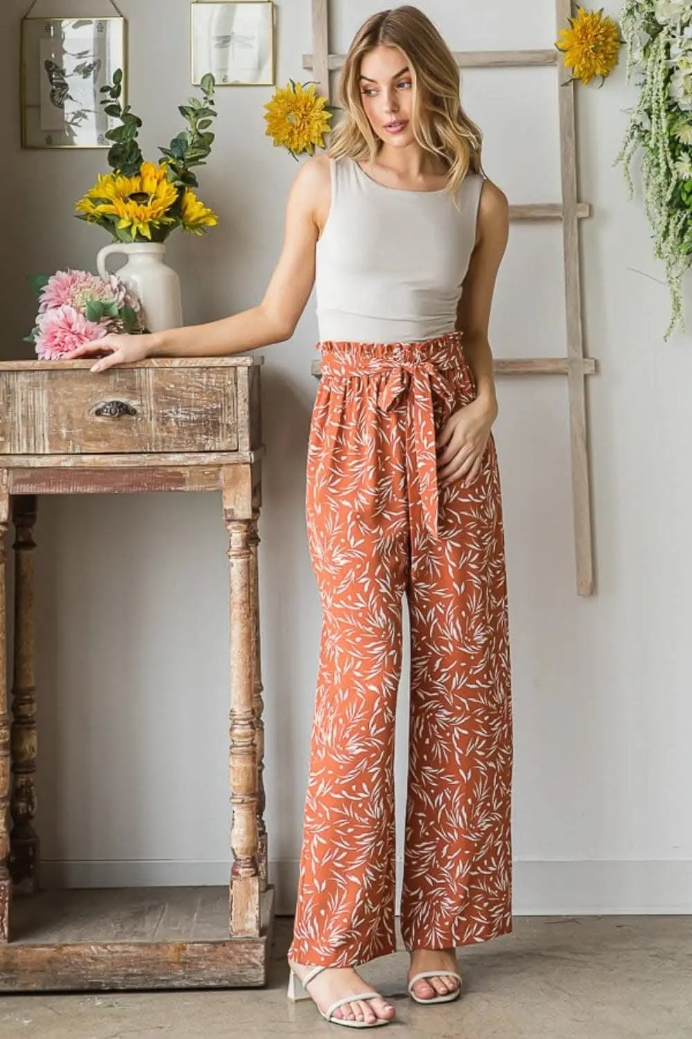 Trendsi Heimish Printed Pants Women's Casual Straight Leg Trousers USA Ship