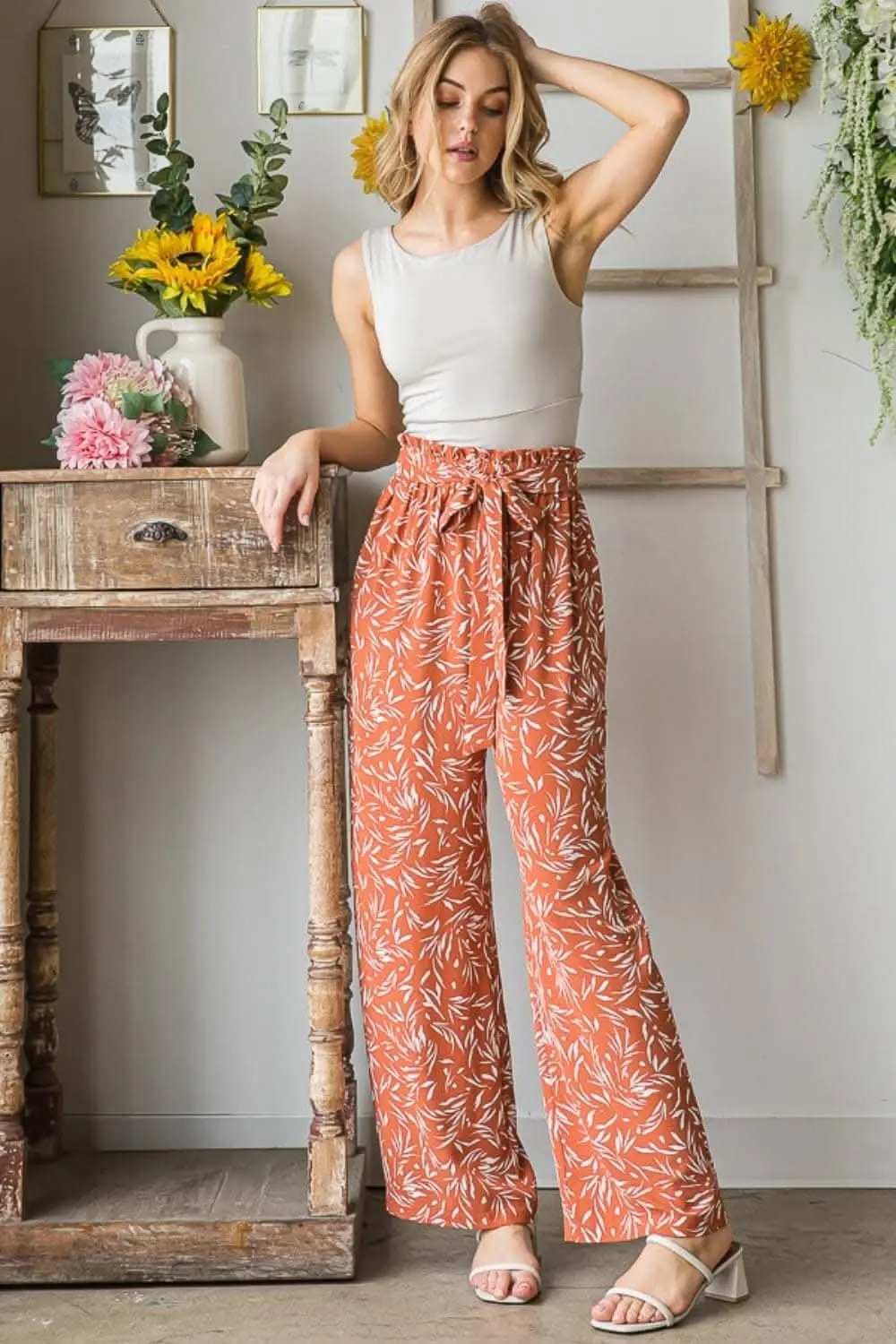Trendsi Heimish Printed Pants Women's Casual Straight Leg Trousers USA Ship