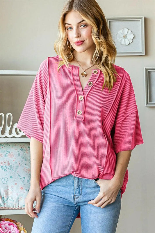 Accessories Trendsi Heimish Full Size Ribbed Half Button Drop Shoulder