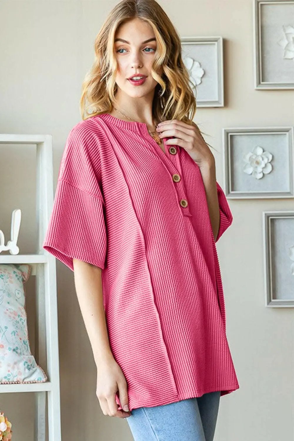 Accessories Trendsi Heimish Full Size Ribbed Half Button Drop Shoulder