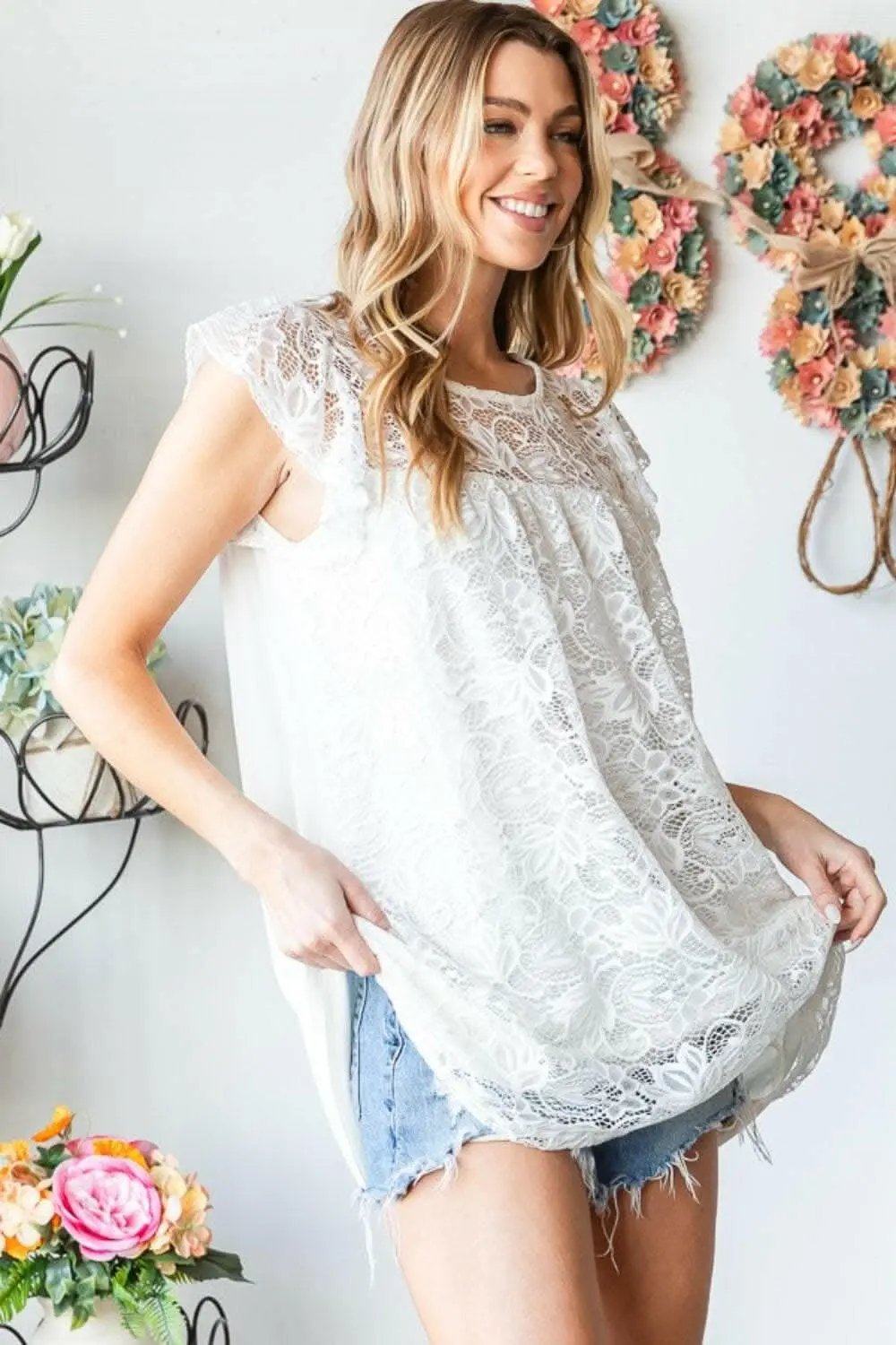 T-Shirts Trendsi Lace Top Women's Casual Round Neck USA Top - Soft & Stylish