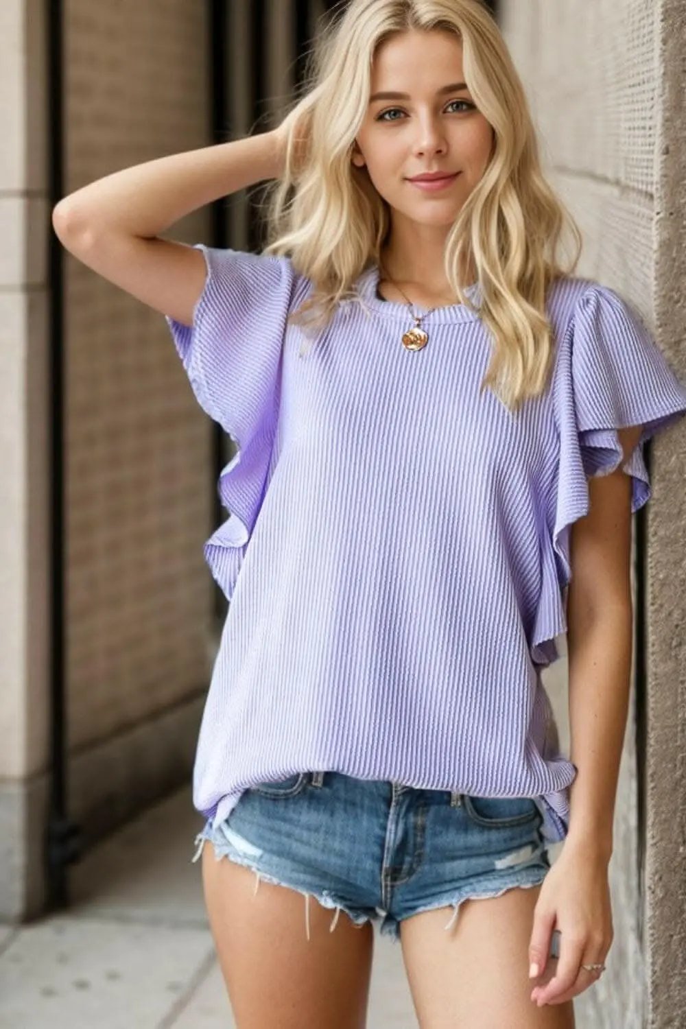 T-Shirts Trendsi just arrived - Heimish Full Size Ruffled Sleeve Ribbed Top