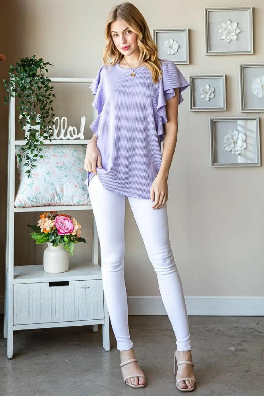 T-Shirts Trendsi just arrived - Heimish Full Size Ruffled Sleeve Ribbed Top