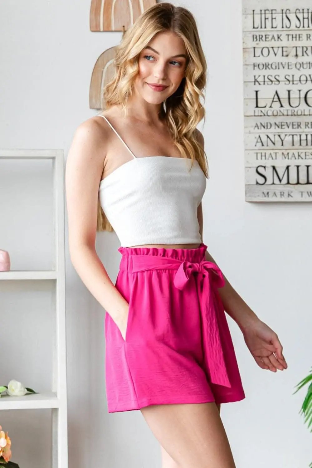 Trendsi High Waist Shorts Women's Casual Summer Shorts - Textured & Tied