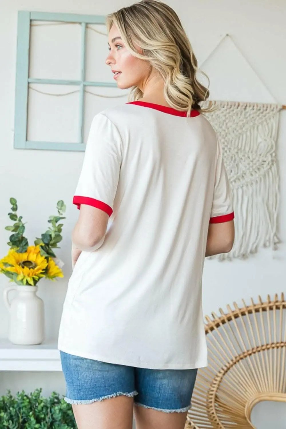 T-Shirts Trendsi Heimish Full Size USA Contrast Trim Short Sleeve T-Shirt