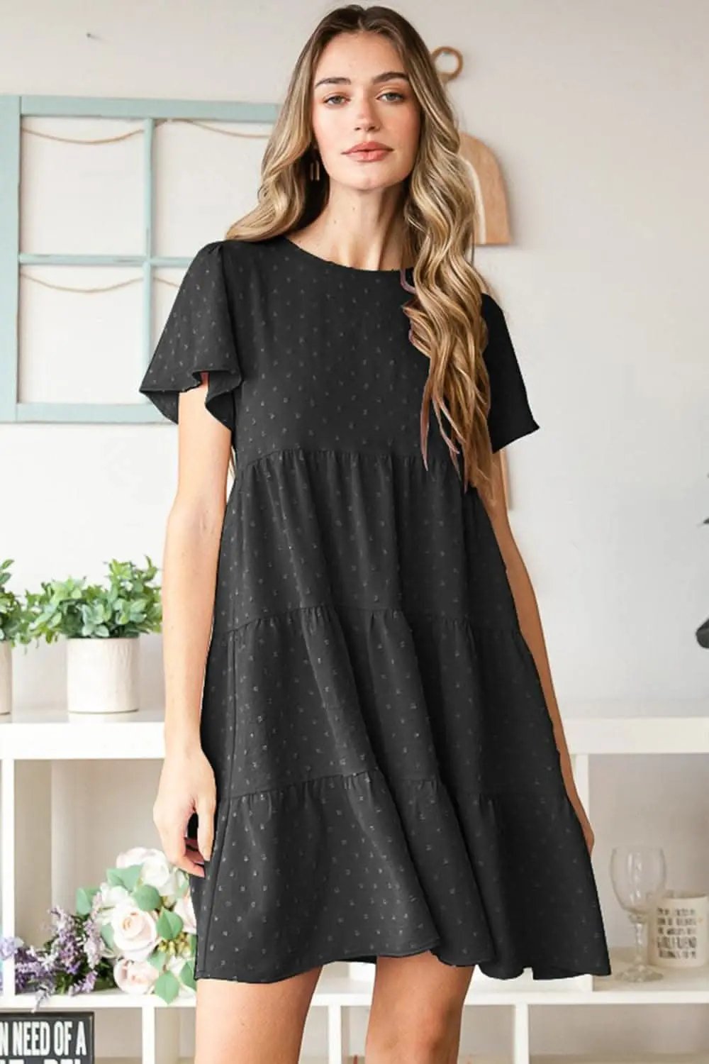 Dresses Trendsi Heimish Swiss Dot Short Sleeve Tiered Dress for Ef