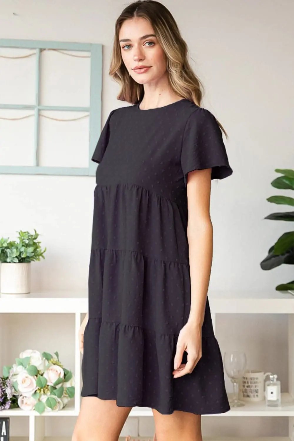 Dresses Trendsi Heimish Swiss Dot Short Sleeve Tiered Dress for Ef