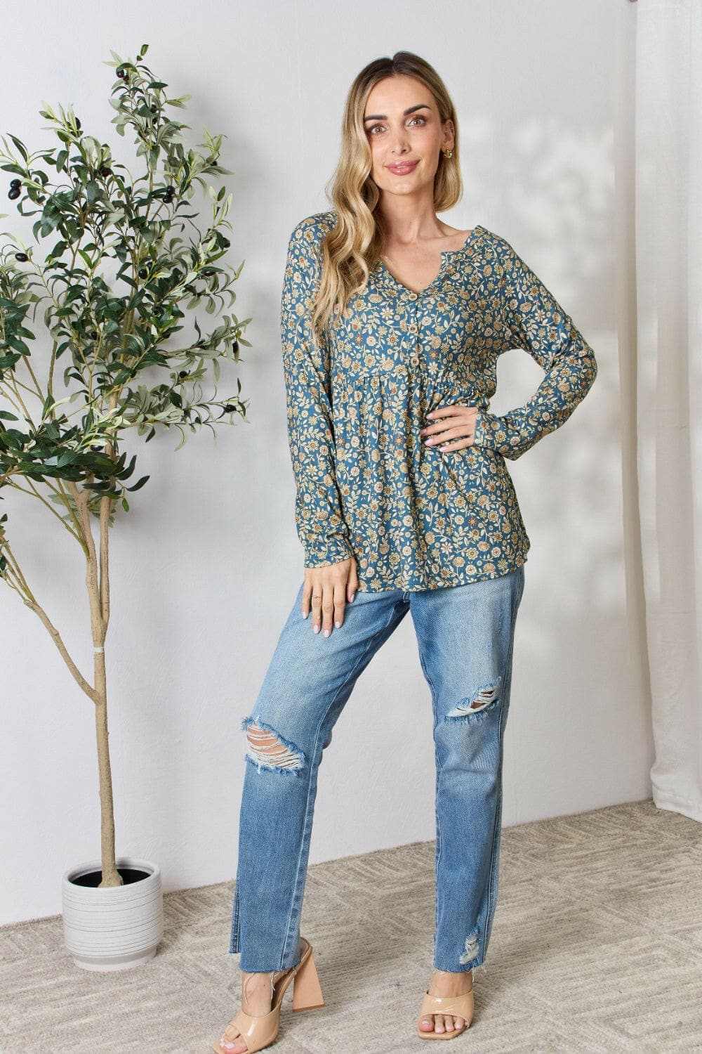 Accessories Trendsi Heimish floral half-button blouse