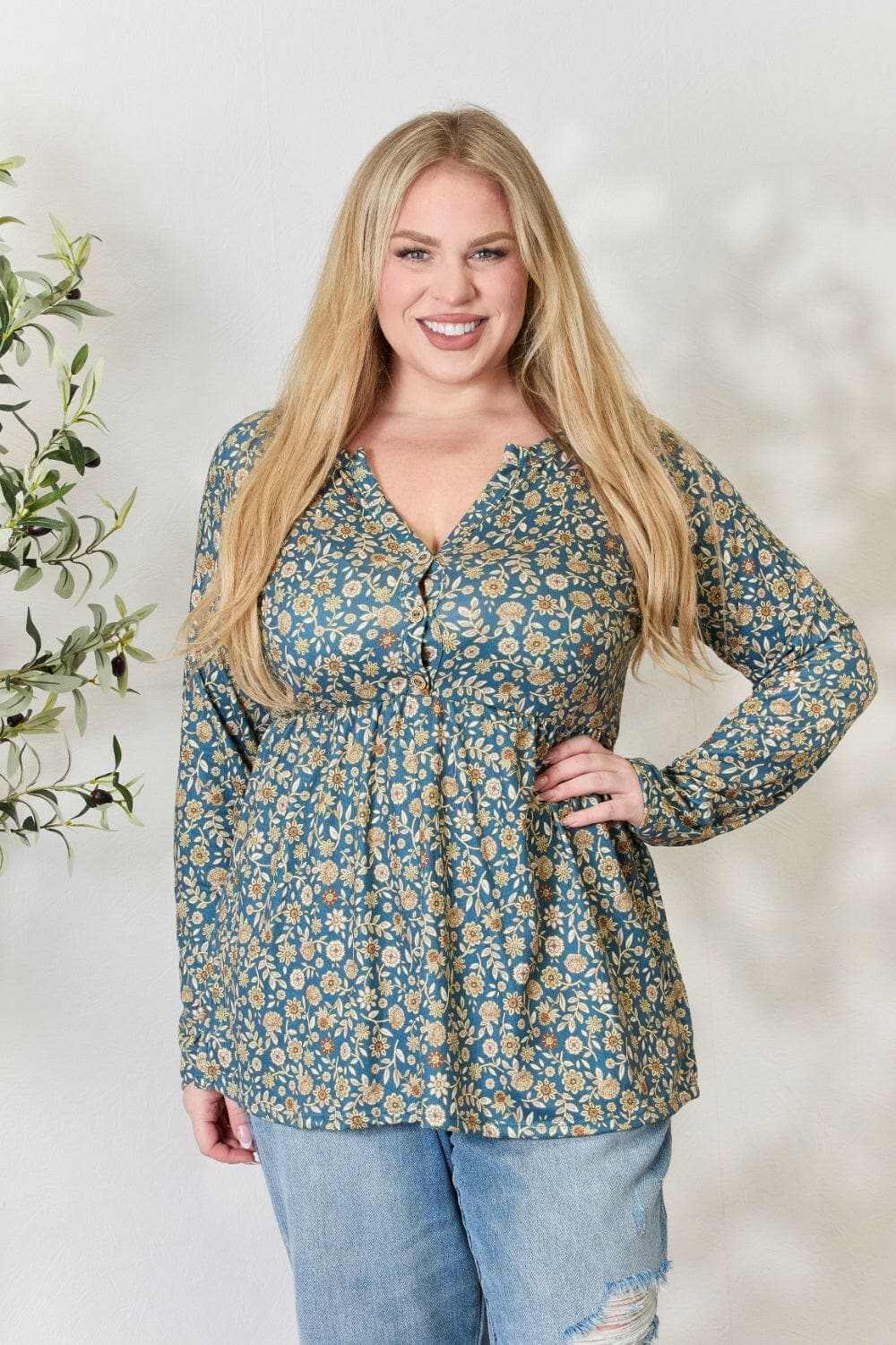 Accessories Trendsi Heimish floral half-button blouse