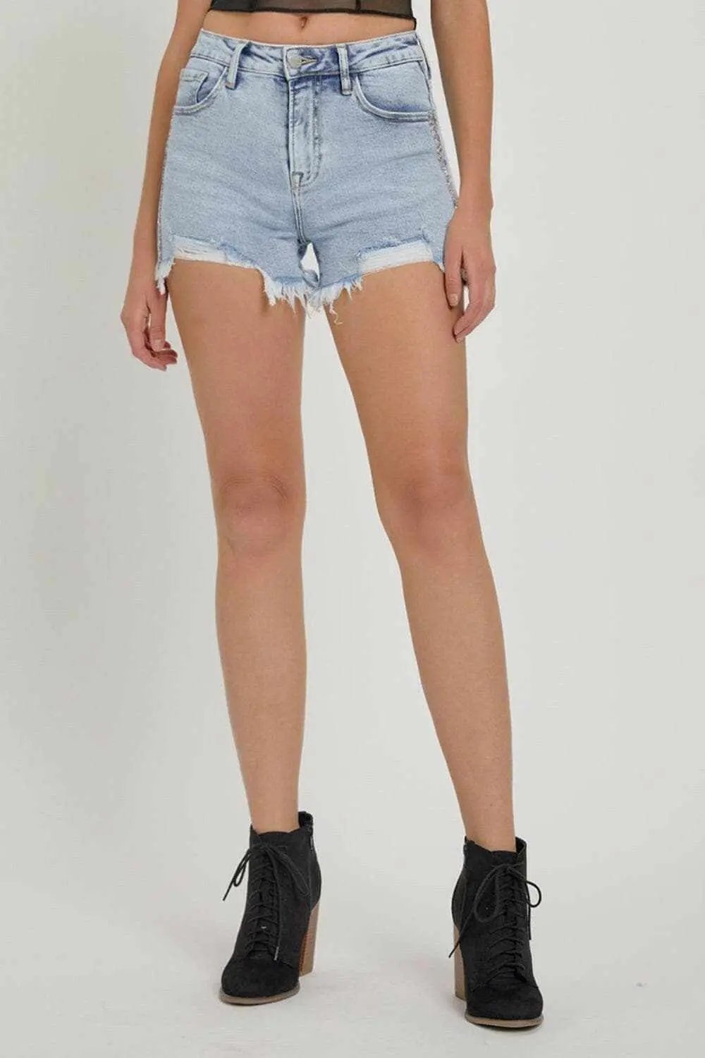 Trendsi Rhinestone Denim Shorts Women's High Rise Summer Fashion Shorts - Premium Fit