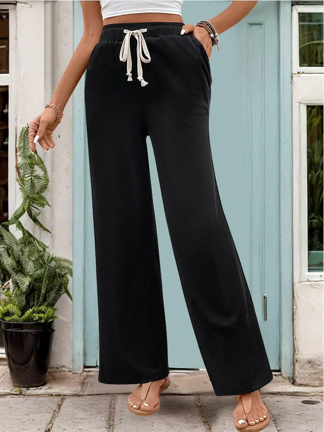Trendsi High waist drawstring pants