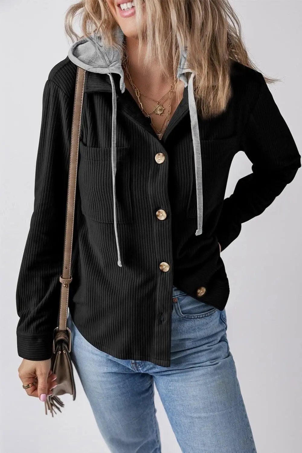 Jackets Trendsi Hooded drawstring jacket with pockets