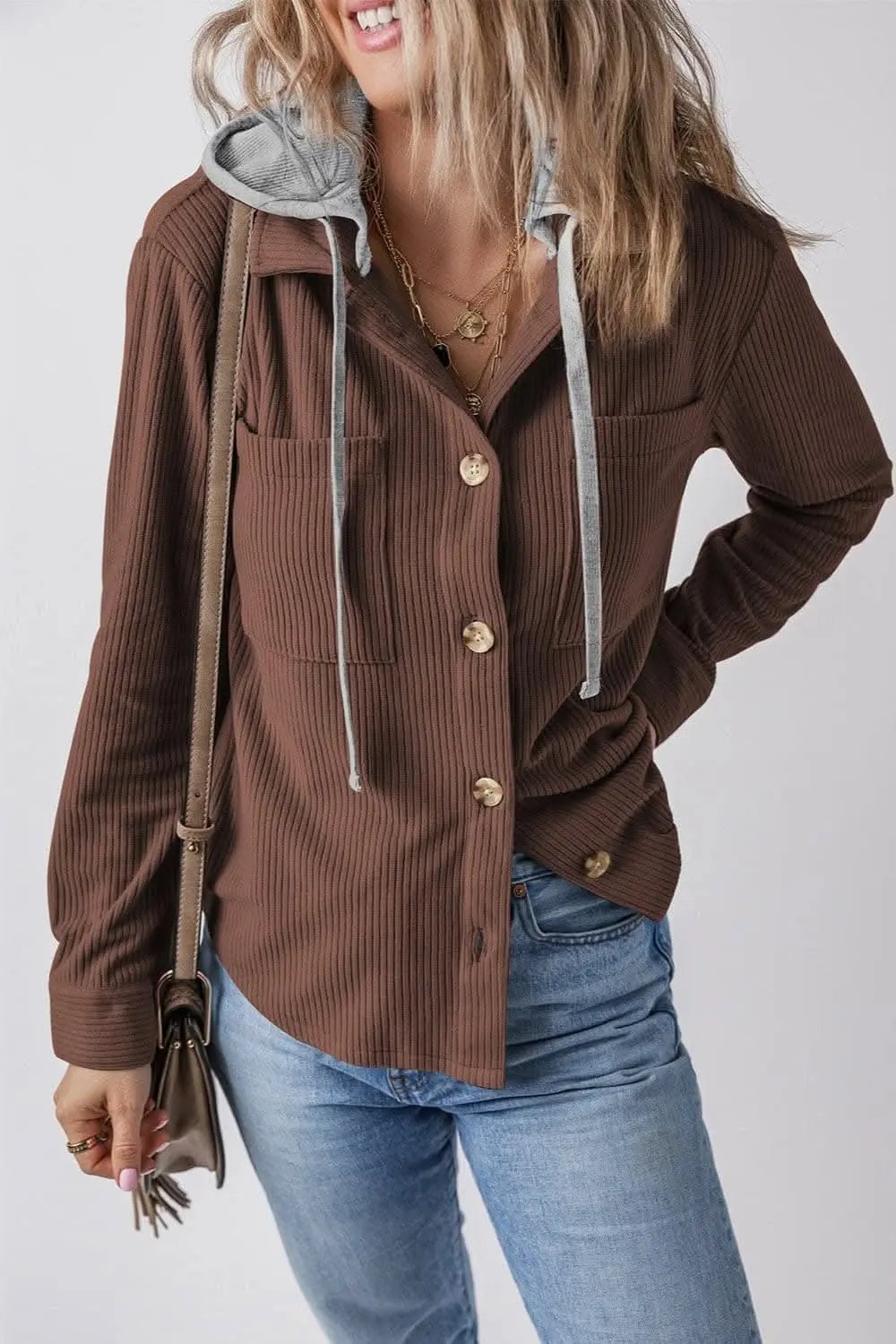Jackets Trendsi Hooded drawstring jacket with pockets