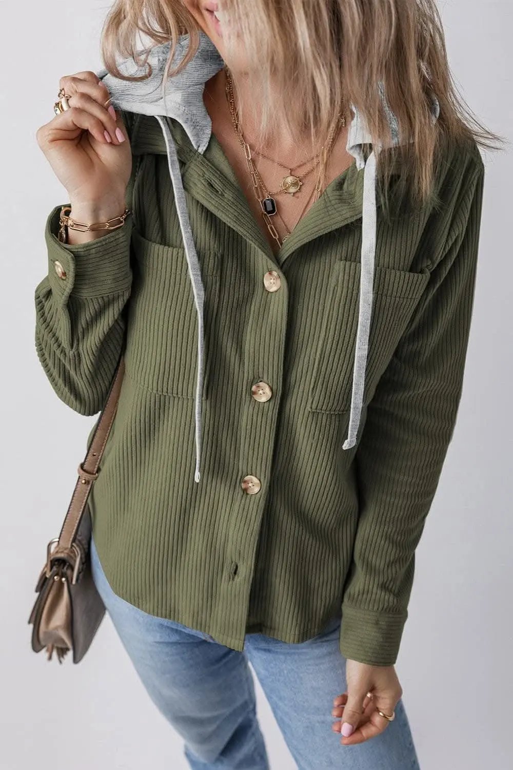Jackets Trendsi Hooded drawstring jacket with pockets